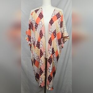 3rd + Malt Patchwork Orange‎ Kimono Sz L Boho Cottagecore Hippie
